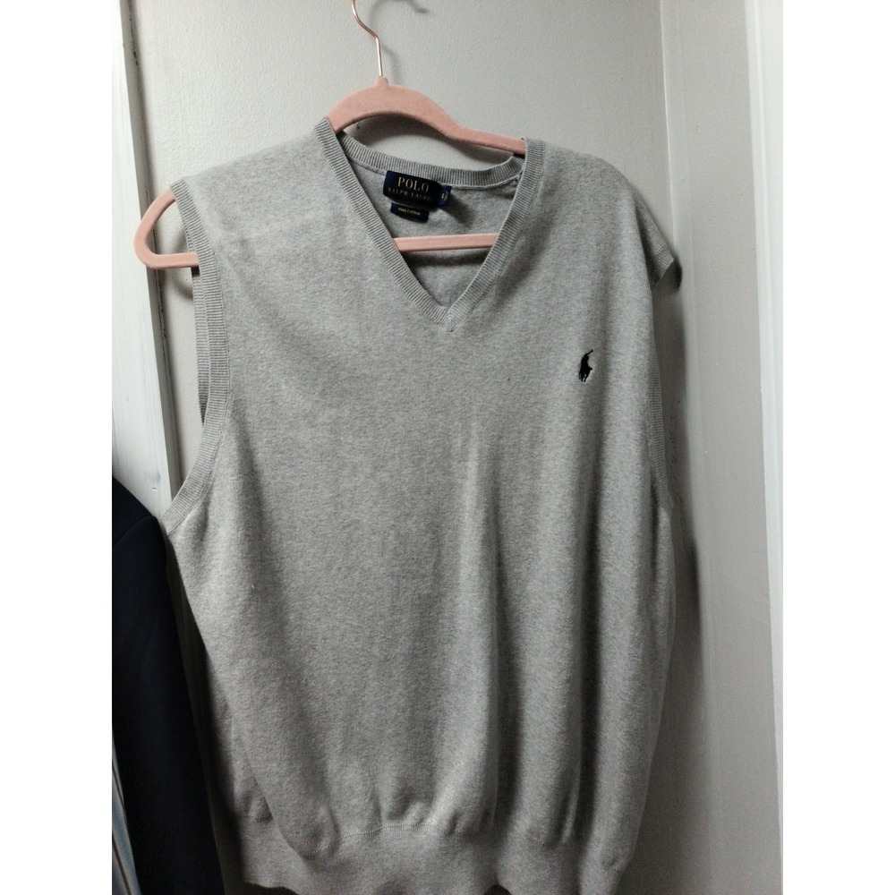 Men's POLO RALPH LAUREN Stone Gray Pima Cotton Sweater Vest XXL